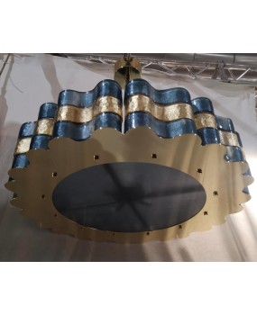 Lampadario Rotondo in Vetro Artistico di Murano, blu e oro, di Produzi