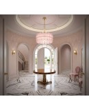 Lampadario Rotondo in Vetro Artistico Rosa di Murano e Ottone