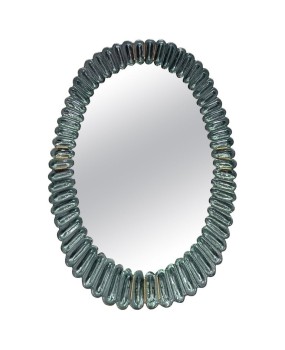 Murano Oval Green Aquamarine Art Glass and Brass Console / Wall Mirror
