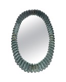 Murano Oval Green Aquamarine Art Glass and Brass Console / Wall Mirror