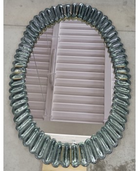 Specchio Ovale in Vetro Artistico di Murano Verde Acquamarina e Ottone