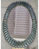 Murano Oval Green Aquamarine Art Glass and Brass Console / Wall Mirror