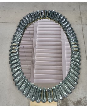 Specchio Ovale in Vetro Artistico di Murano Verde Acquamarina e Ottone