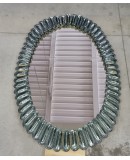 Murano Oval Green Aquamarine Art Glass and Brass Console / Wall Mirror