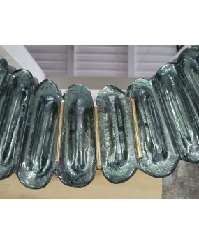 Specchio Ovale in Vetro Artistico di Murano Verde Acquamarina e Ottone