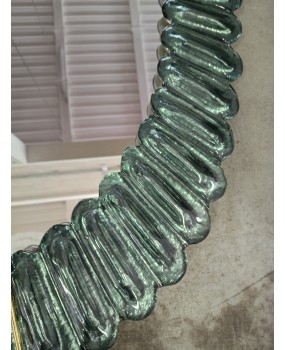Specchio Ovale in Vetro Artistico di Murano Verde Acquamarina e Ottone