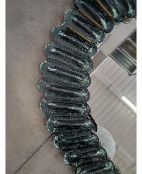 Murano Oval Green Aquamarine Art Glass and Brass Console / Wall Mirror