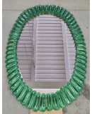 Murano Oval Emerald Art Glass and Brass Italian Console / Wall Mirror