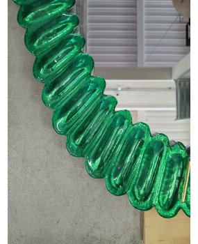 Murano Oval Emerald Art Glass and Brass Italian Console / Wall Mirror