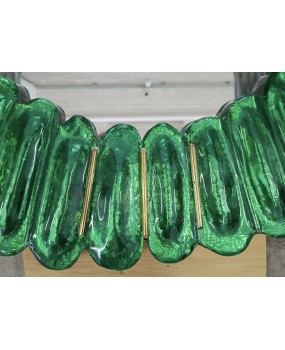 Murano Oval Emerald Art Glass and Brass Italian Console / Wall Mirror