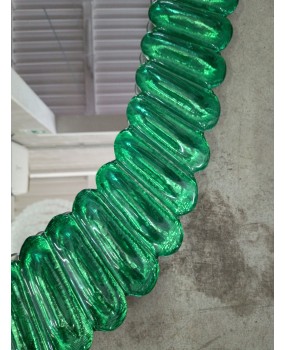 Specchio Ovale in Vetro Artistico di Murano Color Smeraldo e Ottone