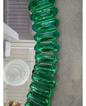 Murano Oval Emerald Art Glass and Brass Italian Console / Wall Mirror