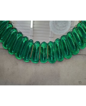 Specchio Ovale in Vetro Artistico di Murano Color Smeraldo e Ottone