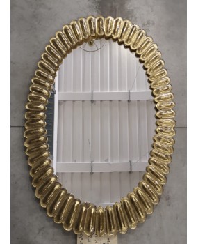 Midcentury Murano Oval Gold Art Glass and Brass Italian Wall Mirror