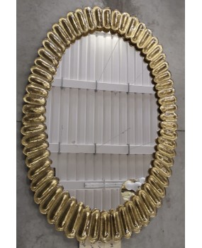 Midcentury Murano Oval Gold Art Glass and Brass Italian Wall Mirror