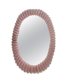 Murano Oval Pink Art Glass and Brass Mid-Century Console / Wall Mirror