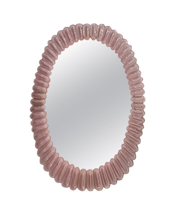 Specchio Ovale in Vetro Artistico Rosa di Murano e Ottone
