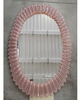 Specchio Ovale in Vetro Artistico Rosa di Murano e Ottone
