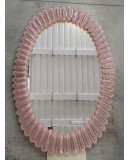 Murano Oval Pink Art Glass and Brass Mid-Century Console / Wall Mirror