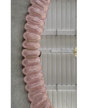 Murano Oval Pink Art Glass and Brass Mid-Century Console / Wall Mirror