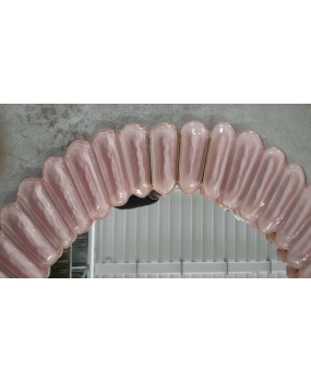 Specchio Ovale in Vetro Artistico Rosa di Murano e Ottone