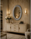 Midcentury Murano Oval Ice White Art Glass and Chrome Italian Wall Mir