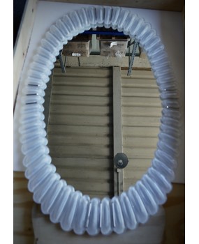 Midcentury Murano Oval Ice White Art Glass and Chrome Italian Wall Mir