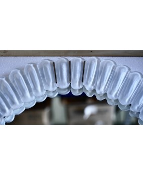 Midcentury Murano Oval Ice White Art Glass and Chrome Italian Wall Mir
