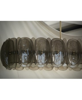 Murano Art Glass Oval Smoky Color Art Deco Chandelier and Pendant