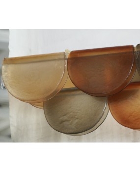 Murano Rectangular Amber Smoky Art Glass and Brass Chandelier and Pend