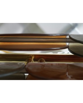 Murano Rectangular Amber Smoky Art Glass and Brass Chandelier and Pend
