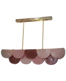 Murano Rectangular Pink Violet Art Glass and Brass Chandelier and Pend