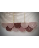 Murano Rectangular Pink Violet Art Glass and Brass Chandelier and Pend