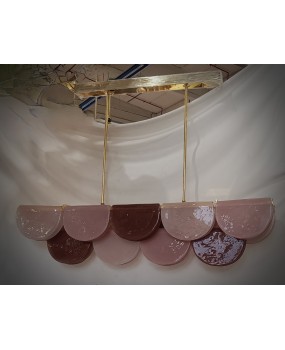Lampadario di Murano Rettangolare in Vetro Artistico Rosa e Violetto e