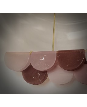 Lampadario di Murano Rettangolare in Vetro Artistico Rosa e Violetto e