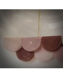 Murano Rectangular Pink Violet Art Glass and Brass Chandelier and Pend