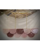 Murano Rectangular Pink Violet Art Glass and Brass Chandelier and Pend