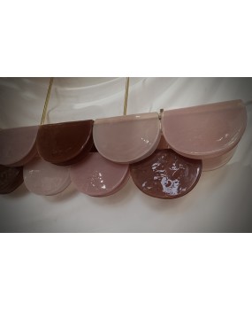 Murano Rectangular Pink Violet Art Glass and Brass Chandelier and Pend