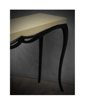 Art Deco Rectangular Wood and Goat Skin French Console Tables, 1920
