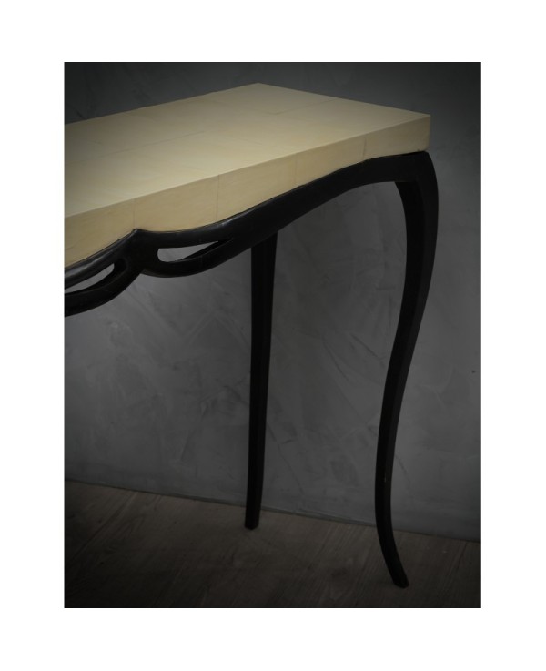 Art Deco Rectangular Wood and Goat Skin French Console Tables