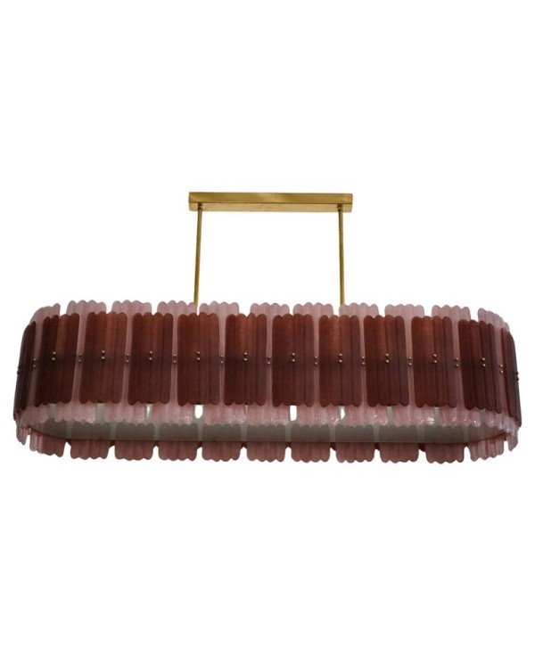 Lampadario Ovale in Vetro Artistico di Murano di Colore Rosa