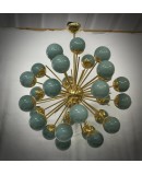 Lampadario Sferico Sputnik in Vetro Verde e Ottone