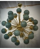 Lampadario Sferico Sputnik in Vetro Verde e Ottone