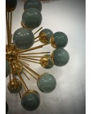Lampadario Sferico Sputnik in Vetro Verde e Ottone