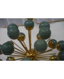 Midcentury Sputnik Spherical Green Glass and Brass Chandelier