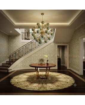 Midcentury Sputnik Spherical Green Glass and Brass Chandelier