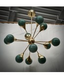 Lampadario Sferico Sputnik in Vetro Verde e Ottone