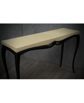 Art Deco Rectangular Wood and Goat Skin French Console Tables, 1920