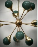 Lampadario Sferico Sputnik in Vetro Verde e Ottone