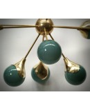 Lampadario Sferico Sputnik in Vetro Verde e Ottone